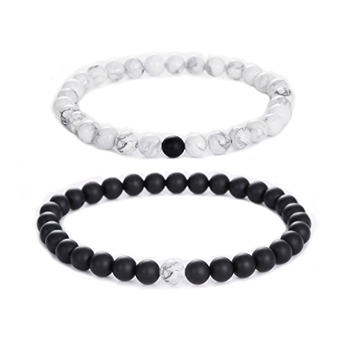 Jade cabbage Distance Relationship 6mm Black Matte Agate & White Howlite Stone Beads Bracelet for Couple Jewelry