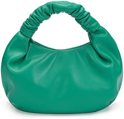 Chic Top Handle Bag for Women Small Ruched Hobo Handbag Soft Faux Leather Tote Bags Purse