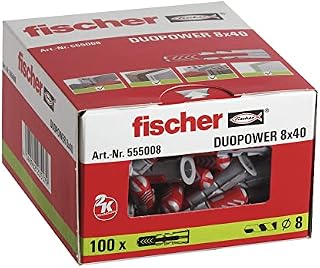 Fischer Duopower Kołki Rozporowe, Czerwony/Szary, 8 mm x 40 mm (100 Sztuk)