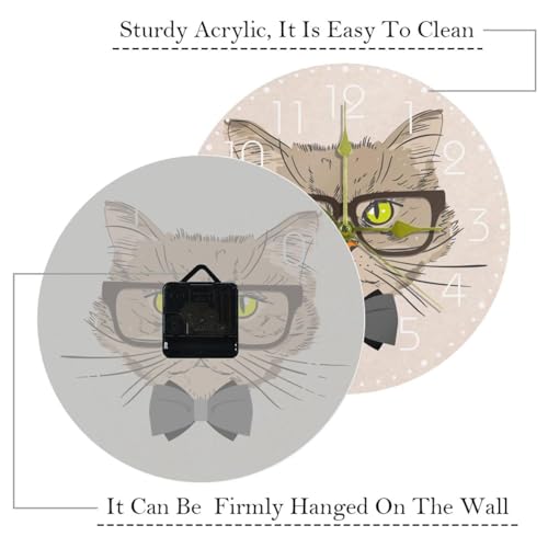 Horloge murale silencieuse chat à lunettes : idée cadeau originale - 4