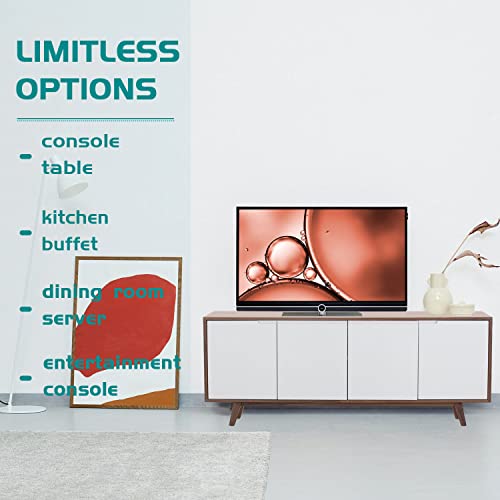 Kevinplus Modern Sideboard Buffet Cabinet With Storage, Wooden Mid-Century Kitchen Coffee Bar Sideboard Buffet Cabinet With Door And Adjustable Shelves For Dining Room Living Room, Walnut & White #TOP6