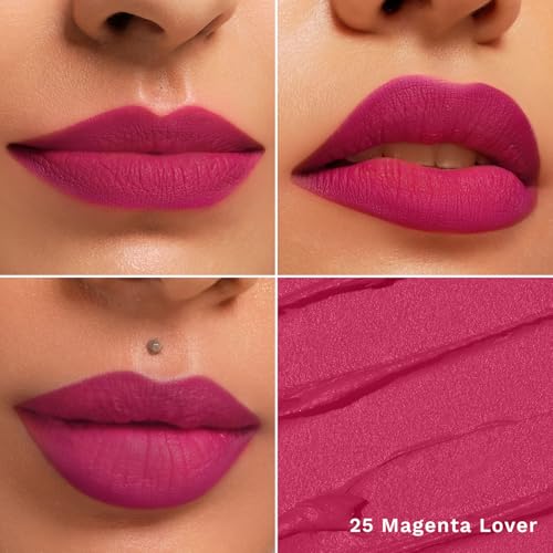 Image of Pilgrim Long Lasting Crayon Lipstick | Intense Matte Finish | Waterproof & Lightweight | Highly Pigmented & Enriched With Ceramides & Mango Seed Oil | Smooth Glide Application | (1.4g) (Magenta Lover-25)