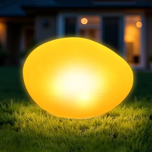 MEDOYOH 1 lampada in pietra di vetro solare, luce bianca calda, luce solare, illuminazione per laghetto con 4 LED, IP44, impermeabile, decorazione da giardino, per prato, pavimento ed esterni
