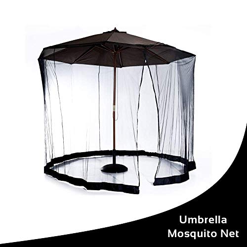 Homeroots 9' Patio Umbrella Outdoor Table Bug Screen Mesh Black Mosquito Net Canopy Curtains Adjustable Enclosure Large Umbrella Hanging Tent 100% Polyester Light Weight Mosquito Netting #TOP4