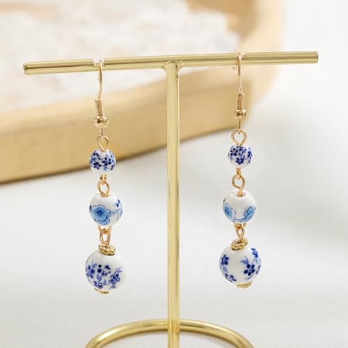 1 Pair Dangle Earring for Women, Luxury Blue and White Porcelain Pattern Long Hook Earrings, Exquisite Jewelry for Formal Events, Chic Accessory for Special Occasions(Blue&White)2