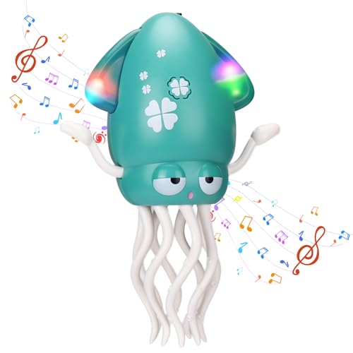 Image of Vodolo Magic Electric Dancing Octopus Toy with Led Light and Music,Automatic Evasion Crawling Dancing Octopus Musical Toys with Fishing Rod,Dancing Squid Toy Baby Must Haves Tummy Time Baby Toys,Green