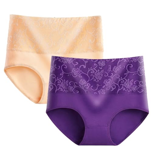 2 PC Cotton High Waisted Soft Womens Underwear Breathable Panties Fashion Comfy Briefs Solid Color Underwear Purple