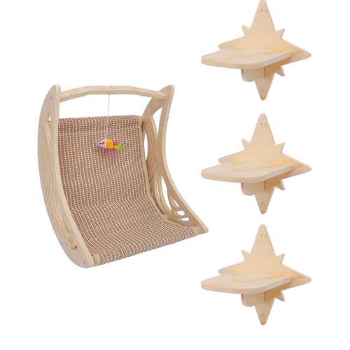 AMONIDA Cat Wall Shelves Moon Star Pine Wood Cushion Climbing Set