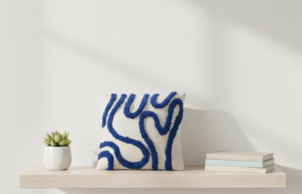 Image of Furnistitchs Premium Decorative Throw Cushion Pillow Cover Boho Home Decor - Living Room Bedroom Couch Sofa Cushion Covers 16 inch x 16 inch (1, Navy Zigzag)
