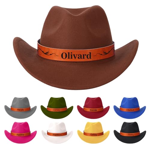 NGTSFLY Custom Cowboy Hat with Engraved Name, Personalized Cowboy Hats for Kids, Adult, Boys and Girls, Western Hat, 17 Colors, 2 Sizes Children's Cowboy Hat with Leather Hatband