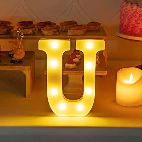 Image of Restaurantware Illumify 7.1 x 1.2 x 8.7 Inch Light Up Letter 1 Durable Marquee LED Light - Letter U Touchproof White Plastic Party Light Keyhole Slot For Parties Weddings Or Special Events