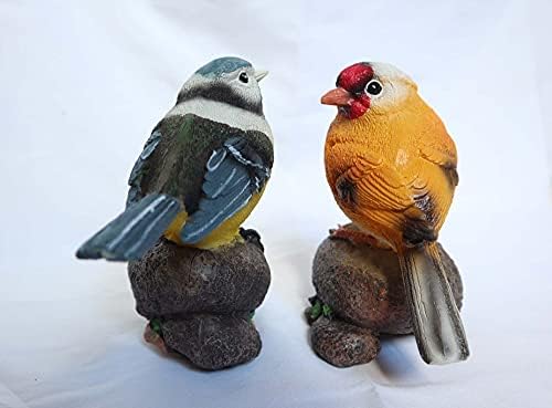 EurHouse Set of 2 Robin Ornament Bird Statue Animal Figurine Garden Sculpture Home Indoor Outdoor Decor Yard Lawn Resin