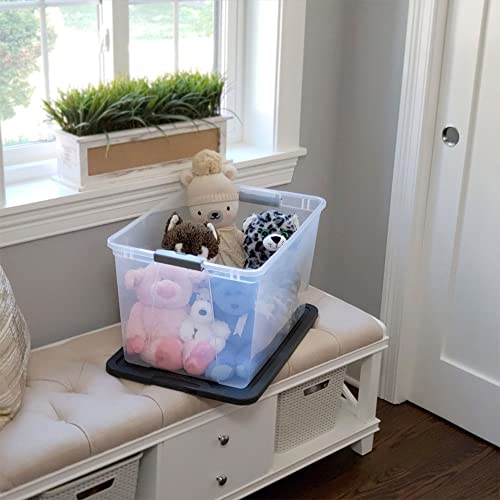 Homz 64 Quart Secure Seal Latching Extra Large Clear Plastic Storage Tote Container Bin W/ Gray Lid For Home, Garage, & Basement Organization (2 Pack) #TOP1