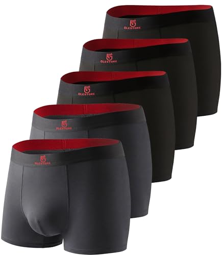 GLESTORE Boxer Hommes Caleçon Shorty sous Vetement Calecon Pantalons Homme Modal Boxer Noir et Rouge & Gris XL