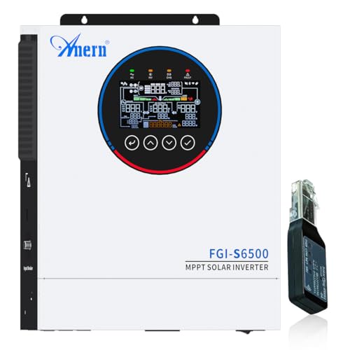 Anern Inversor Híbrido 6500W 48V CC A 220-240V CA,Inversor Solar AutóNomo, Controlador De Carga Mppt 120 A Integrado, Entrada Fotovoltaica única, Salida Ca Doble, Puede Funcionar Sin Batería