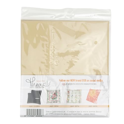 Image of Thea Gouverneur Cushion Back Kit with Zipper - Beige - for Any 16x16 Inch (40x40cm) Cushion- Cross Stitch Creations - Embroidery - Embroidery Kit for Adults - 23.5999