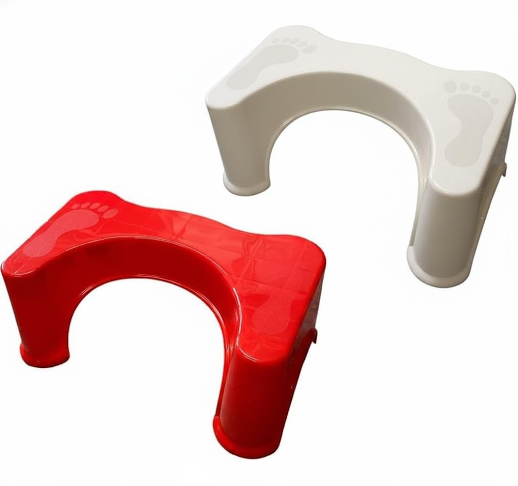ASPIRE UK Squatting Toilet Stool White Red Ergonomic Toilet Footrest Supports Natural Squatting Position Improves Posture Regular Bathroom Use
