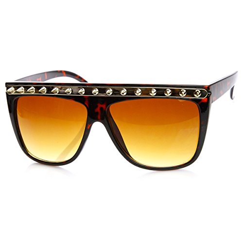 zeroUV Spiked Fashion Metal Accent Flat Top Horn Rimmed Sunglasses