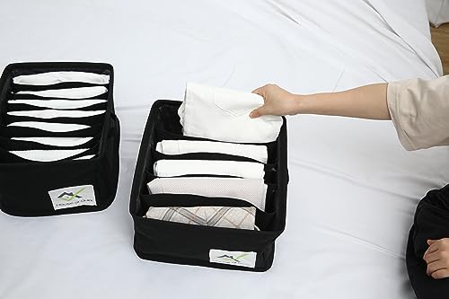 Image of House of Quirk Cotton Linen Set Of 3 Underwear Organizer Set - 5 /6 /9-Compartment Dividers For Closet & Drawer (Black)