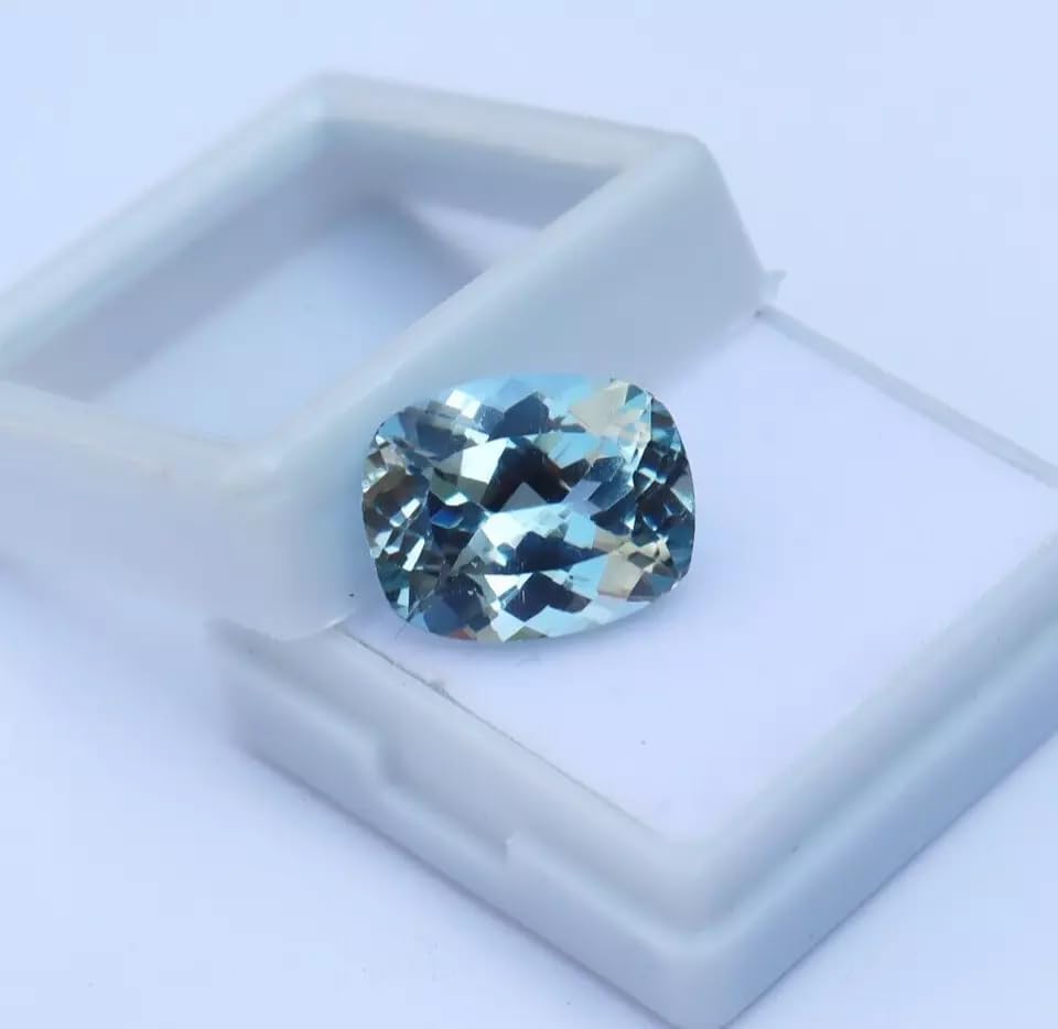Certified Natural 8.80 Ct+ Santa Maria Blue Aquamarine Cushion Cut Loose Genuine Gemstone Birthstone – Premium Collectible Stone Custom Jewelry Making