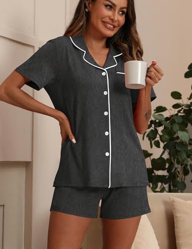 Image of ZMJ Pajamas for Women Set 2 Piece Pj Short Sets Bride Sleepwear Button Up