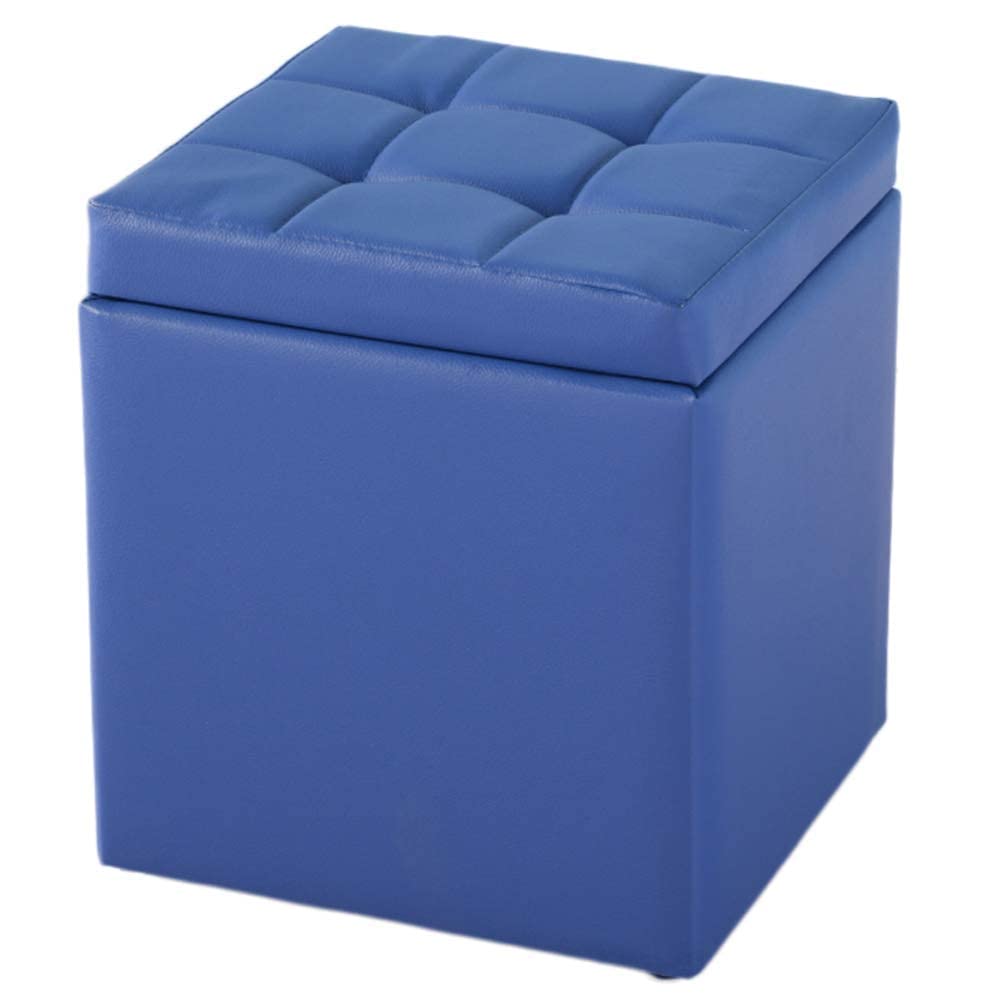 Pouf de rangement bleu 30x30 cm en similicuir capitonné avec couvercle à charnière