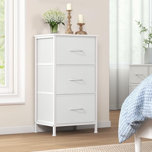 SONGMICS Chest of Drawers Storage Unit for Bedroom Closet Hallway Living Room Steel 3 Drawers Modern Cloud White and Snow White BELLAH Collection LGS313WH01