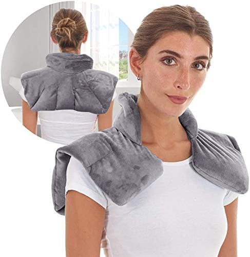 Microwavable Heating Pad for Neck and Shoulders - Weighted Hot & Cold Plush Wrap Pad, Deep Pressure Relief, Herbal Aromatherapy, Comfort Fit Design - 3lbs