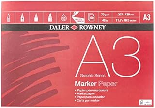Daler-Rowney Graphic Series 45gsm A3 Layout Paper Pad Glued 1 Side, 80 White Sheets, Ideal for Professional Artists & Students