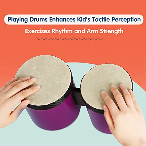 Yonty 5" And 6" Bongo Drum Set For Adults Kids Toddlers Beginners Professionals, Percussion Bongo Drum Natural Birch Wood Drum Set, Smooth Surface With Premium And Safe Nylon Edges, Purple #TOP1