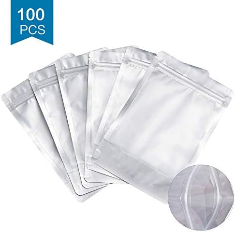 100Pcs Mylar Bags,Resealable Stand Up Pouch Foil Bags,Smell Proof Bags,Packaging Bags For Small Business,Sample Bags Reusable Ziplock Bags For Jewelry Sorting Food Storage,Heat Seal Bags(15.2x22.8cm)