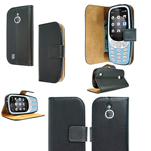 PIXFAB Klappetui für Nokia 3310 3G/4G, Leder, Schwarz