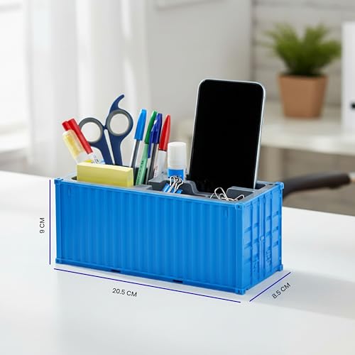 Image of Shipping Container Pen Stand, Container Style Desk Organizer Pen Stand for Office Table Shipping Company (Sky Blue)