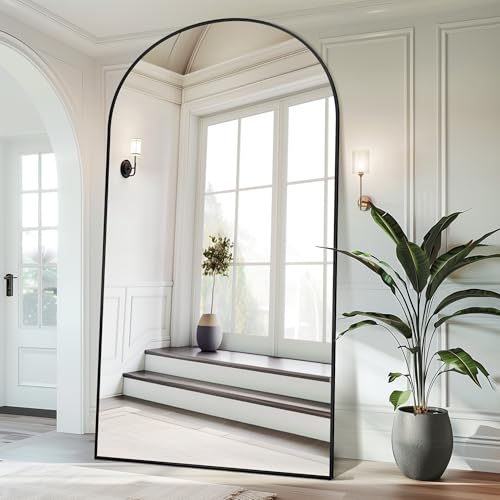 Image of Antok 91 inch x46 inch Arched Full Length Floor Mirror, Black Aluminum Frame, Free Standing /Wall Mount /Leaning for Bedroom, Living Room, Dressing Room