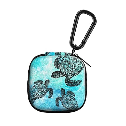 WIRESTER Portable Wireless Headphone Case, Earphone Storage Bag Carrying Case, Earbud Holder with Black Carabiner Compatible with Apple Airpods - Ocean Sea Turtles