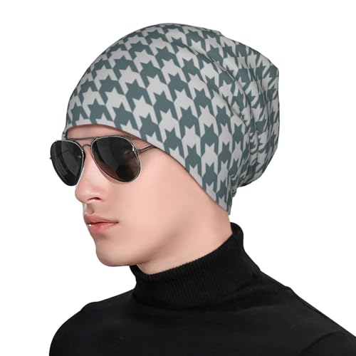 Green Checkered Beanie Chemo Hats for Women Men Slouchy Cancer Headwear Stretchy Skull Cap Soft Knitted Hat Nightcap Chemo Gifts — view 4