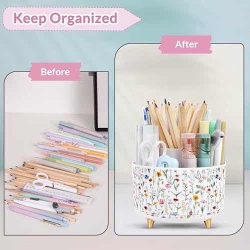 Image of SKYDUE 360 Degree Rotating Desk Organizer, Dual-Purpose Pencil Pen Holder for Desktop, Desk Pen Organizer with 5 Slots, Office Supplies, Pencil Cup for Office, School, Home