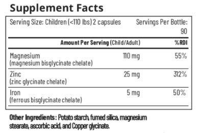 Mzi™ Kids Under 110Lbs - 3 Month Supply (180 Capsules) - Magnesium, Zinc, And Iron Glycinate Capsules - Brain Ready™ Nutrition #TOP1
