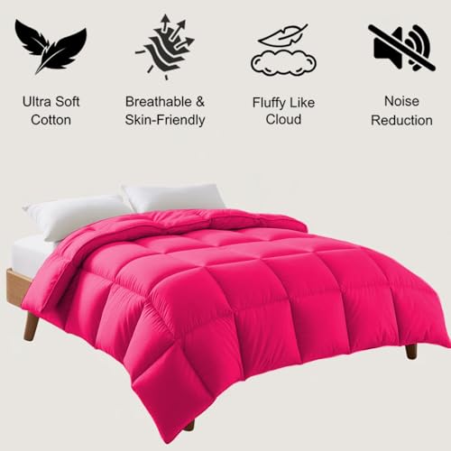 Image of Palatial King Size Comforter Set - All Season Down Alternative Bedding Comforter Set - Quilted Duvet Insert with Corner Tabs - Box Stitched Blanket - Breathable, Soft - Hot Pink