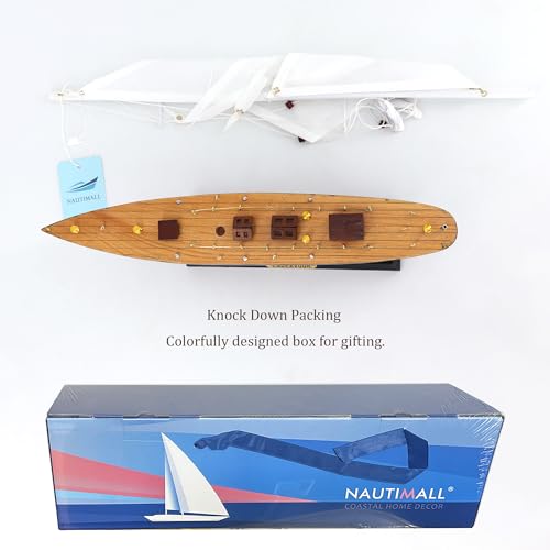 NAUTIMALL Wooden Sailing Boat Sailboat Yacht Model 28" Endeavour Enterprise Scale Replica Nautical Decor Corporate Personalized Gift (ENT33-Color-box) - Thumbnail 2