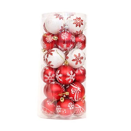 YASSON Boule d'Arbre de Noël Ornement Décoration de Sapin de Noël Suspension Maison Paillette Brillant Modèle A-Rouge Blanc Diamètre 6cm