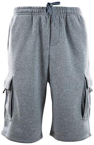 Mens Fleece Sweat Shorts with Cargo Pockets (Medium, 752-Grey)