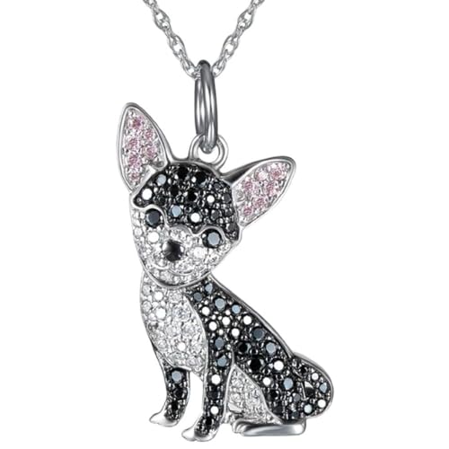 Exquisite and Cute Pet Cat Dog Necklace for Animal Lover, Personalized Engraved Pet Jewelry Gifts (Black Chihuahua)