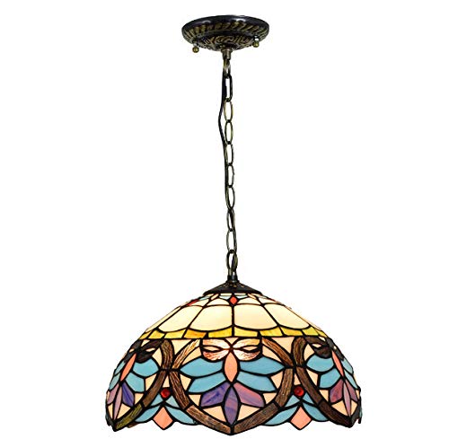 Lámpara Colgante de Techo Estilo Tiffany de 30 cm con vitrales Azules y diseño Love, Ideal para restaurantes, cocinas y cafeterías.