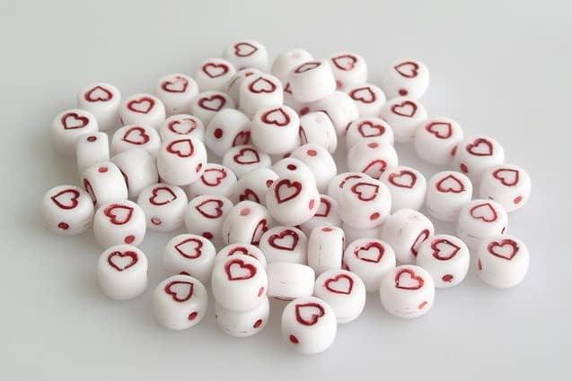 2pcs Letter Beads with Heart 6 mm, Chalk White 46497 (3000-46497), Bohemia Crystal Glass, Czechia 11130306