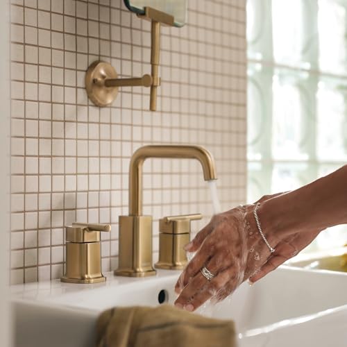 Moen Inara Bronzed Gold Widespread Bathroom Faucet with Drain Assembly for 3-Hole Applications, 84043BZG by Moen - Used condition - Image 5