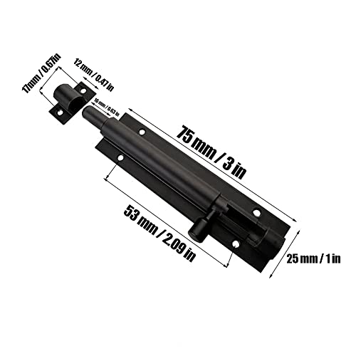 2 Pack 3 Inch Barrel Bolt Lock, Heavy Duty Slide Latch Lock, Security Sliding Latch Lock, Door Latch Lock Slide Bolt, Black - Thumbnail 2