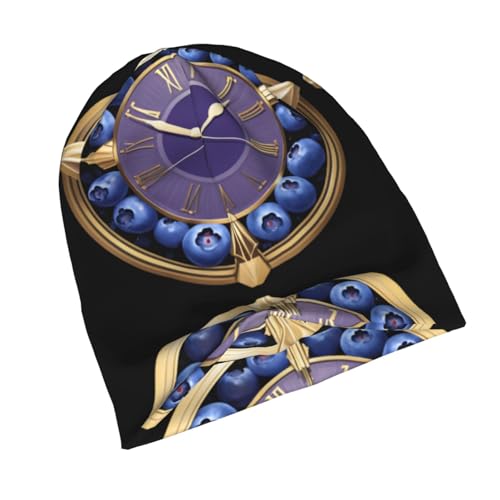 WHJSHOP Fresh Blueberry Clock Picture Bonnet tricoté tendance pour adulte - Doux, confortable et respirant pour homme et femme - Noir – vue 4