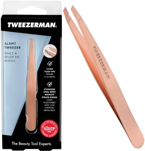 Tweezerman Slant Tweezer, Professional Stainless Steel Precision Tweezers for Facial Hair and Eyebrows, Amazon Exclusive (Pack of 1)