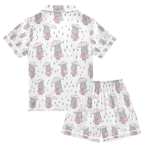 senya Cute Hippopotamus Rain Satin Summer Pajama Sets Silk Short Sleeve Button Down Sleepwear2